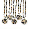 Natural Dalmatian Jasper 4.5mm Round Beaded Flower Pendant Necklaces NJEW-T016-04H-2
