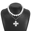 CCB Plastic Round Beaded Iron Alloy Cross Pendant Double Layer Necklaces FS-WGE63DA-04-1