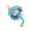 Handmade Umbrella Nylon Wired Glass Seed Beaded Pendants with Glass Pearl Round Bead and Brass Beads PALLOY-MZ00504-02-3
