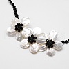 Flower Mother of Pearl Bib Statement Necklaces NJEW-N0014-06F-2