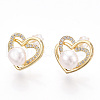 Hollow Heart Clear Cubic Zirconia Stud Earrings with Natural Pearl PEAR-N020-06L-3