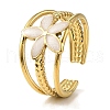 Flower 304 Stainless Steel Enamel Open Cuff Rings for Women RJEW-F166-21G-02-1