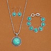 Flat Round Alloy with Synthetic Turquoise Pendant Necklaces & Dangle Earrings & Link Bracelets Sets WGD1135-04-1