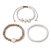 3Pcs 3 Styles Cross Round Wood & Disc Sea Shell Beaded Stretch Bracelet Sets BJEW-JB10312-4