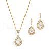 Teardrop Brass Micro Pave Clear Cubic Zirconia with Plastic Pearl Pendant Necklace & Dangle Earring FS-WG2AAB6-01-1