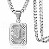 Rectangle with Letter Pattern 304 Stainless Steel Pendant Necklaces FS-WGFC766-06-1