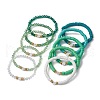 10Pcs Polymer Clay Disc & Glass & Brass Beaded Stretch Bracelets Set BJEW-JB09676-04-4