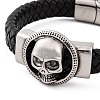Men's Braided Black PU Leather Cord Bracelets BJEW-K243-39A-AS-2