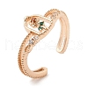 Brass Micro Pave Colourful Cubic Zirconia Open Cuff Rings for Women RJEW-Z073-01G-01-1