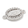 Rack Plating Brass Clear Cubic Zirconia Religion Oval Virgin Mary Connector Charms KK-L224-097P-2