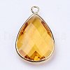 Golden Tone Brass Glass Teardrop Pendants X-GLAA-M006-A-20G-2
