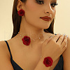 Rose Cloth & Plastic Pearl Pendant Necklaces & Charm Bracelets & Stud Earrings Sets FS-WG74528-01-3