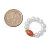 Oval Synthetic Turquoise & Natural Red Aventurine & Aquamarine Beaded Finger Rings RJEW-JR00768-3