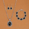Oval Alloy with Synthetic Turquoise Pendant Necklaces & Dangle Earrings & Link Bracelets Sets WGD1135-08-1