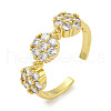 Rack Plating Brass Micro Pave Cubic Zirconia Flower Open Cuff Rings for Women RJEW-F162-04G-01-1