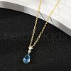 925 Sterling Silver Sapphire Rhinestone Teardrop Pendant Necklace for Women NJEW-V013-01G-2