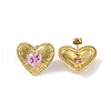 Heart 304 Stainless Steel Pearl Pink Cubic Zirconia Stud Earring for Women EJEW-Z047-05G-01-2