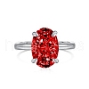 Oval Rhodium Plated 925 Sterling Silver Micro Pave Cubic Zirconia Finger Rings for Women RJEW-F168-05P-1