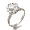 Rack Plating Round Brass Micro Pave Clear Cubic Zirconia Open Cuff Rings for Women RJEW-H232-05P-1