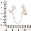 Brass Clear Cubic Zirconia European Safety Chains with Heart & Rose Charms KK-C085-16S-3