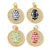 Flat Round with Hamsa Hand Rack Plating Brass Cubic Zirconia Pendants KK-K385-051G-1