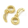 Rack Plating Brass Pave Clear Cubic Zirconia Moon European Dangle Charms KK-Z067-45G-2