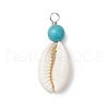 Natural Cowrie Shell & Round Dyed Synthetic Turquoise Pendants PALLOY-JF03809-02-3
