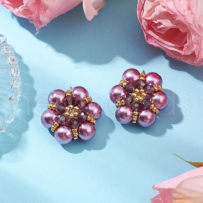 Glass Seed Beads Flower Stud Earrings EJEW-MZ00349-02-1