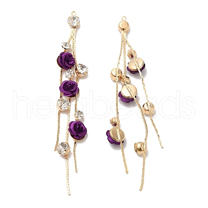 Real 18K Gold Plated Brass with Glass Rhinestone Tassel Big Pendants KK-B074-14G-03-1