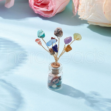 Natural & Synthetic Gemstone Chips Tree of Life Decorations AJEW-JD00016-1