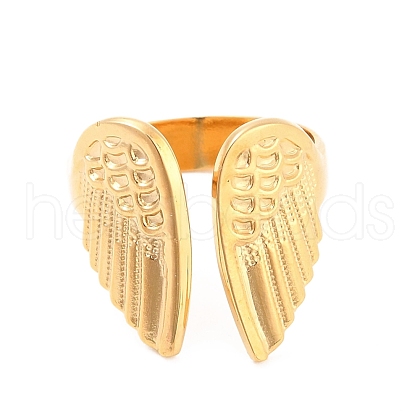 Ion Plating(IP) 304 Stainless Steel Double Wing Open Cuff Ring for Women RJEW-L103-41G-1