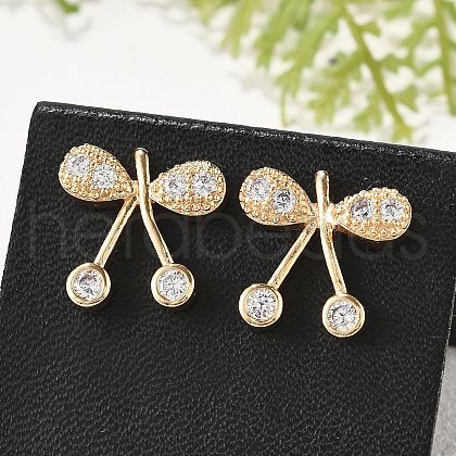 Brass Micro Pave Clear Cubic Zirconia Stud Earrings for Women EJEW-G428-26G-01-1