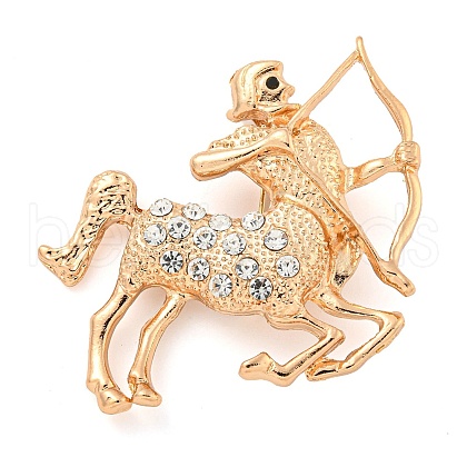 Golden Zinc Alloy with Rhinestone Brooches JEWB-B018-03G-09-1