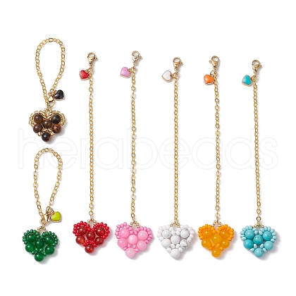 Valentine's Day Glass Seed & Natural Carnelian & Yellow Jade & Howlite & Tiger Eye & Malaysia Jade & Synthetic Green Turquoise Beads Pendant Decoration HJEW-MZ00107-1