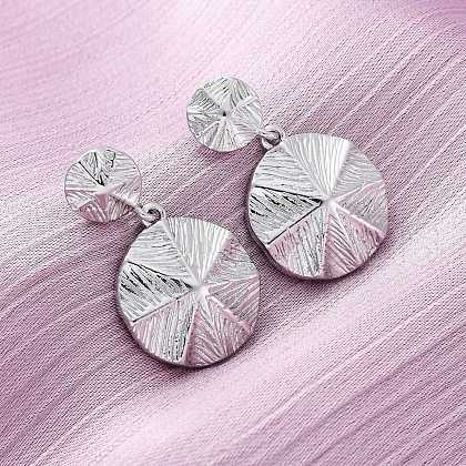 Flat Round Brass Dangle Stud Earrings EJEW-R025-25P-1