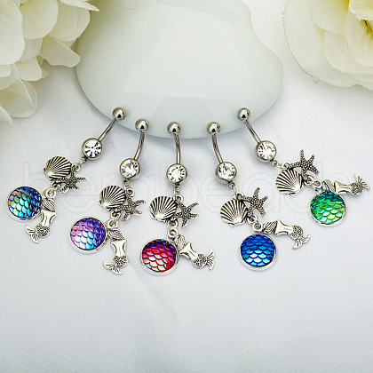 316L Surgical Stainless Steel Mermaid Starfish Dangle Belly Rings WG35D2C-07-1