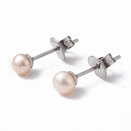 Mother's Day Jewellery Natural Pearl Ear Studs EJEW-P223-01A-P02-1