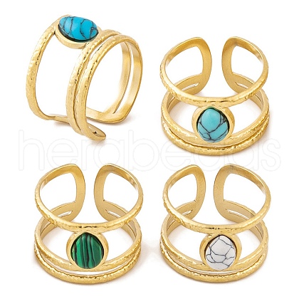 Ion Plating(IP) Teardrop 304 Stainless Steel Open Cuff Rings RJEW-G314-05G-1