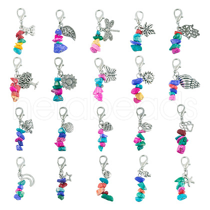 Dyed Synthetic Turquoise Chip Beaded Pendant Decorations HJEW-TAC0030-1