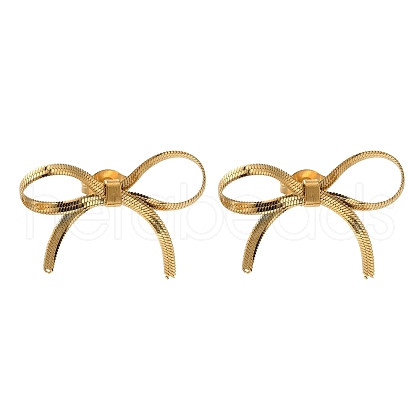 Ion Plating(IP) 304 Stainless Steel Bowknot Stud Earrings EJEW-H007-04G-1