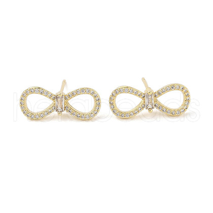 Bowknot Brass Micro Pave Clear Cubic Zirconia Stud Earrings with Glass for Women EJEW-L285-010G-1