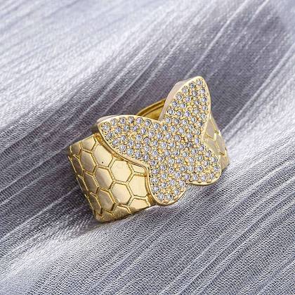 Brass Micro Pave Clear Cubic Zirconia Cuff Rings for Women RJEW-H248-08G-02-1