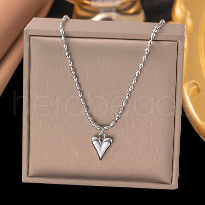 304 Stainless Steel Heart Pendant Necklaces for Women NJEW-Z072-04P-1