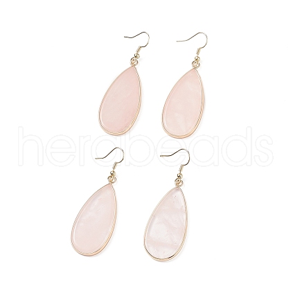 Natural Rose Quartz Teardrop Dangle Earrings EJEW-G331-01G-01-1