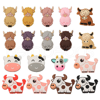 CHGCRAFT 18Pcs 18 Styles Cow/Cattle Food Grade Silicone Focal Beads SIL-CA0002-86-1