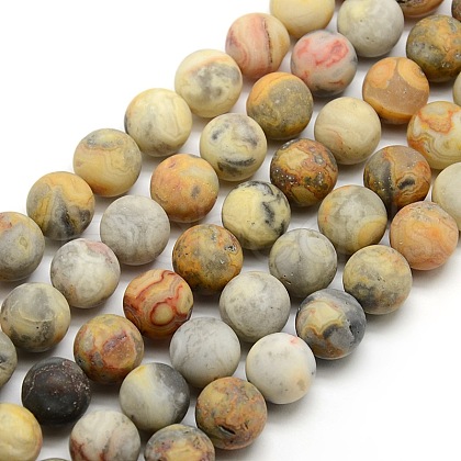 Frosted Natural Crazy Lace Agate Round Bead Strands G-M063-10mm-02-1
