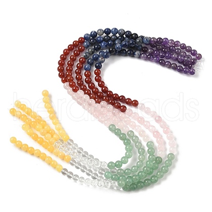 Chakra Natural Yellow Jade & Crystal Quartz & Green Aventurine & Rose Quartz & Carnelian & Sodalite & Amethyst Beads Strands G-NH0002-E03-8mm-1