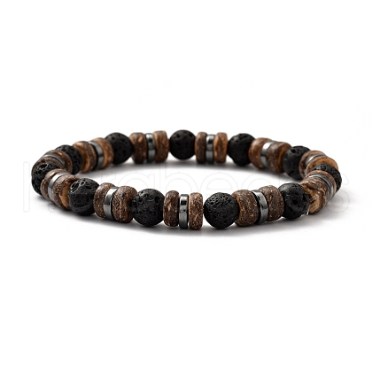 Natural Lava Rock Stretch Bracelets BJEW-JB05359-01-1