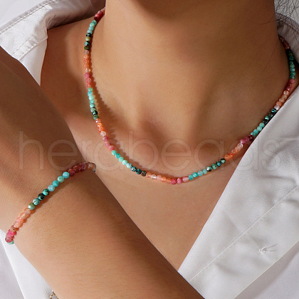Natural Gemstone Beaded Bracelets & Necklaces Set for Women DW2258-1