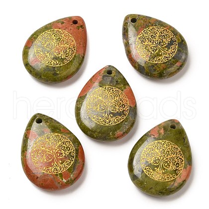 Natural Unakite Drop Pendants G-C158-01J-1